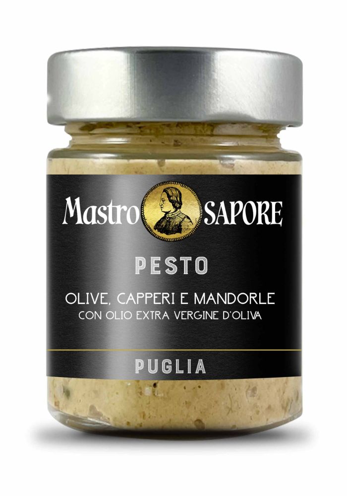 Pesto olive, capperi e mandorle con olio extra vergine d'oliva